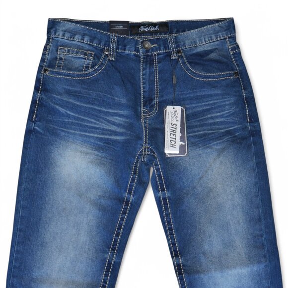 True Luck Straight Leg Jeans Dark Wash Denim Thick Stitch Men's Size 34x32 BKE - Picture 4 of 9